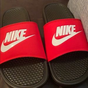 Brand new red and black nike slides size 11